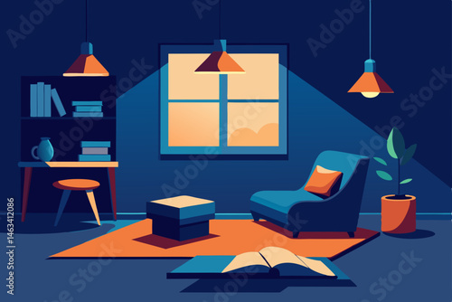 cozy den office with floor cushions and warm book  