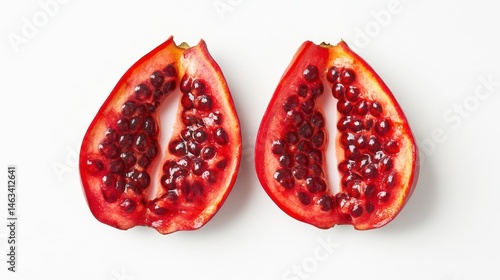 Obraz na płótnie Two pomegranate halves on white background w salonie