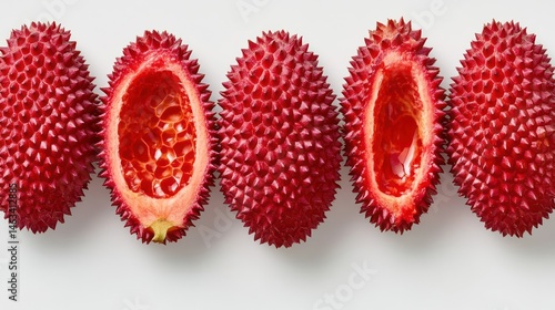 Obraz na płótnie Red Rambutan halves on white background w salonie