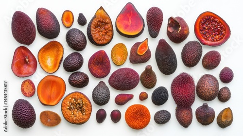 Obraz na płótnie Colorful fruit slices, various shapes, white background w salonie