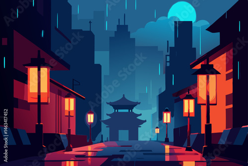 cyberpunk chinatown with glowing lanterns 