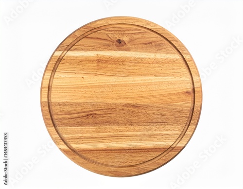Simple, wooden round board with a groove; perfect for serving or food prep