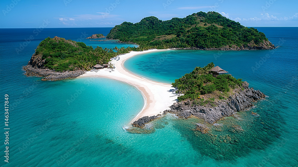 Fototapeta premium Aerial View of a Tropical Island with White Sand Beach and Turquoise Water