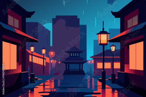 cyberpunk chinatown with glowing lanterns 