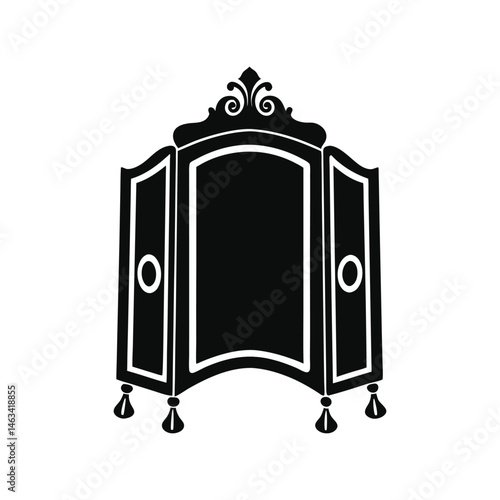 Wrought iron gate silhouette vector illustration. decorative entrance design, vintage metal fence art, elegant architectural element
