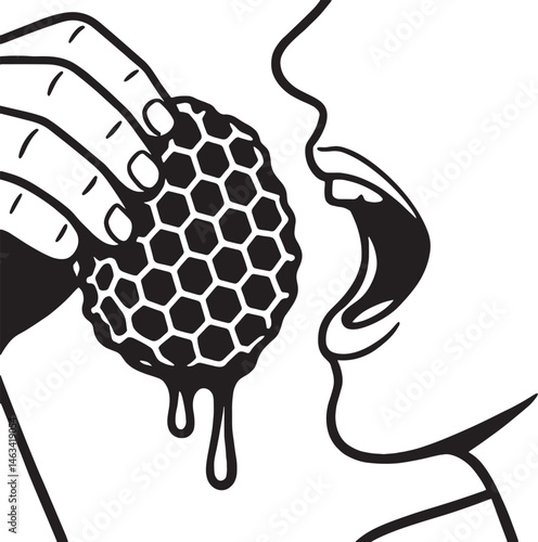close up of person Eating Beehive honeyhive