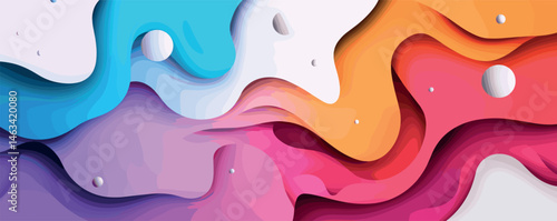 Abstract colorful waves with 3d spheres in a dynamic flowing design.