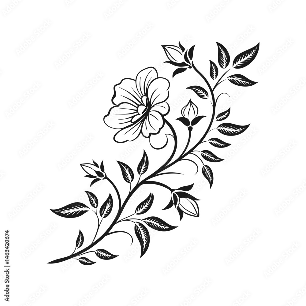 Abstract floral design silhouette vector illustration. decorative botanical ornament, elegant vintage pattern, black flower art
Abstract floral design silhouette vector illustration. decorative botanical ornament, elegant vintage pattern, black flower art