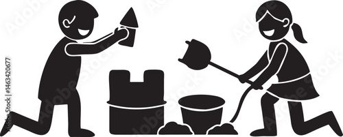 outdoor family gathering vector in silhouette style