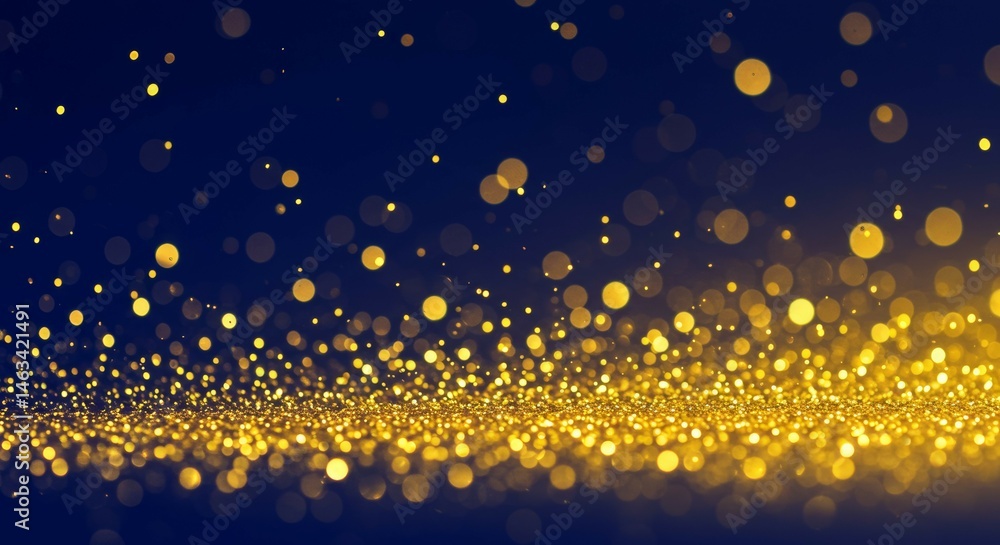 Naklejka premium Golden Glittering Dust Particles Flowing on Dark Background