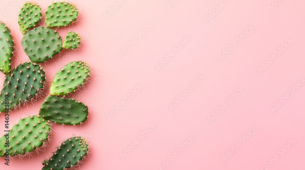 Pink Background with Decorative Prickly Pear Cactus