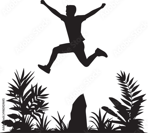 Person jumping silhouette vector on white background