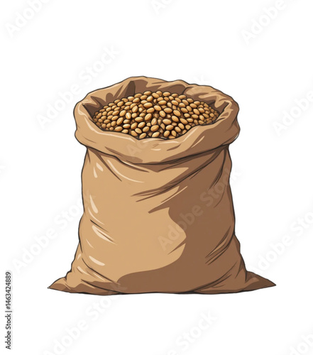 Sack of seeds in an animated style with a neutral background and transparent space