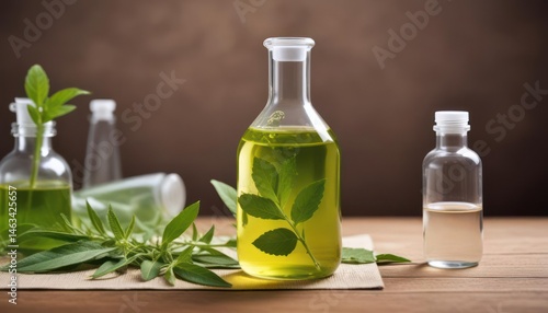 Wallpaper Mural Natural Herbal Essential Oils in Glass Bottles on Wooden Table Torontodigital.ca