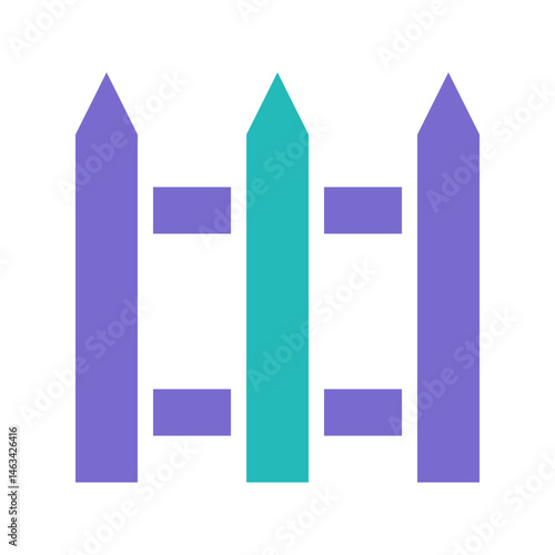 Stylized fence illustration with geometric shapes and contrasting color palette