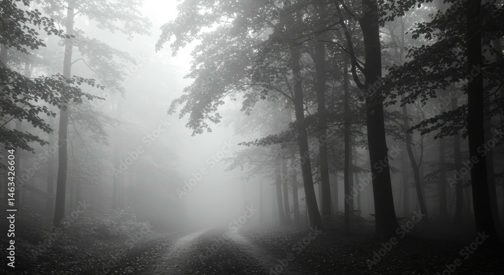 Walking Gravel Path Through Dense Forest in Heavy Fog Walking Gravel Path Through Dense Forest in Heavy Fog