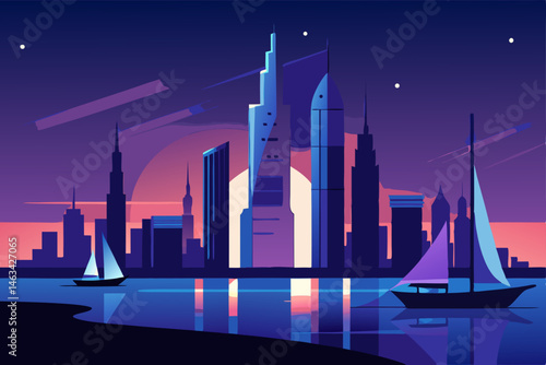 dubai marina at night with yachts glowing softly 