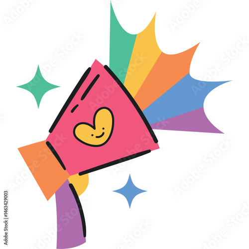 Megaphone with rainbow colors shouting pride