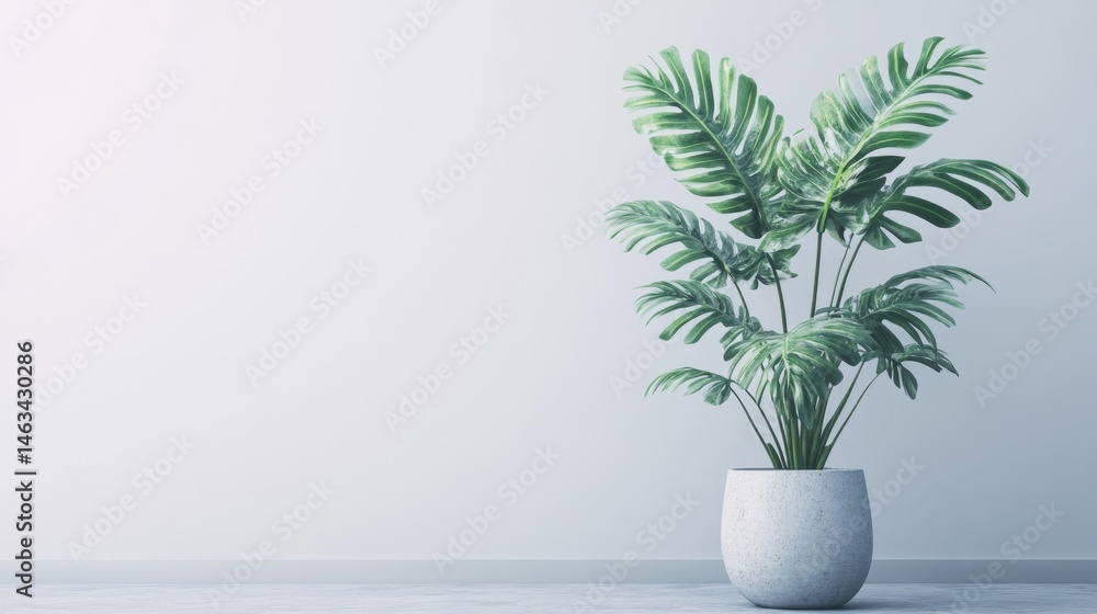 Fototapeta premium Simple indoor plant in a light gray pot.