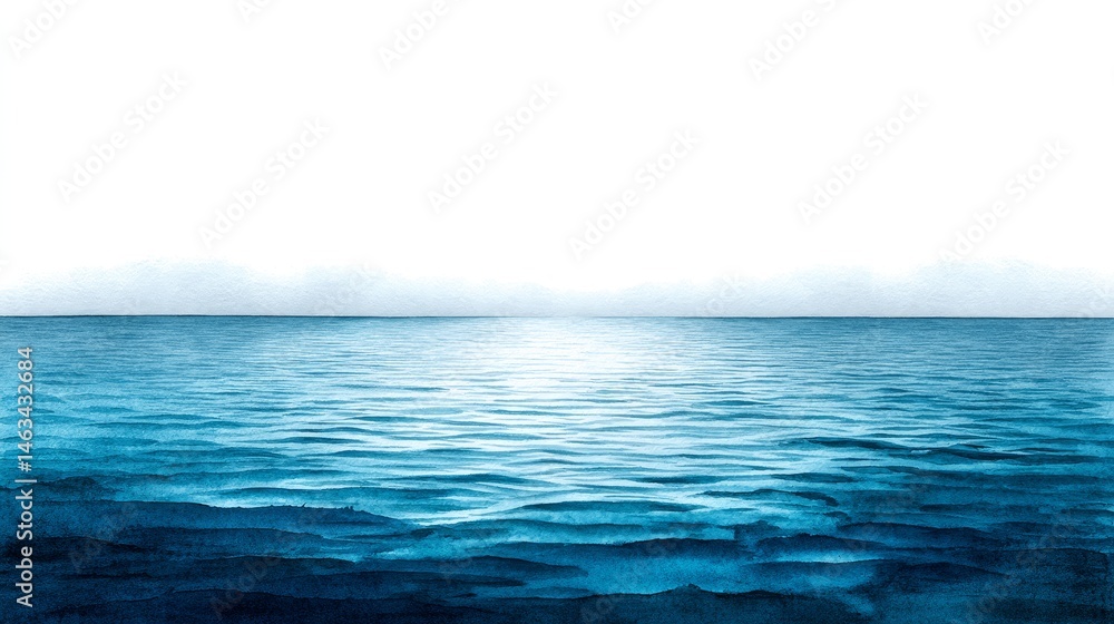Fototapeta premium Serene Ocean Watercolor - Tranquil watercolor painting of a vast ocean, symbolizing peace, serenity, freedom, infinity, and mystery