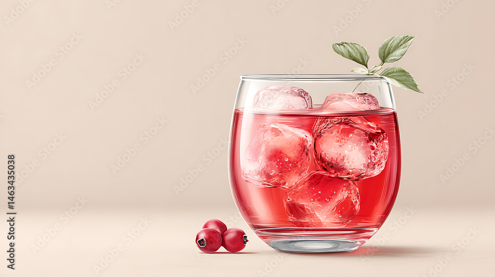 Refreshing Red Cocktail with Ice and Mint Refreshing Red Cocktail with Ice and Mint