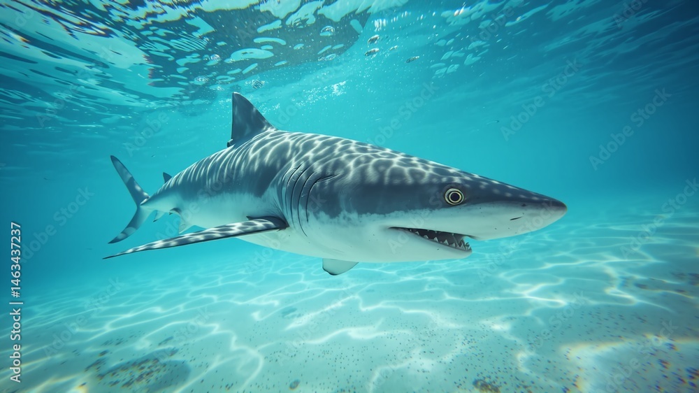 Fototapeta premium Grey Reef Shark in Bahamian Shallow Water