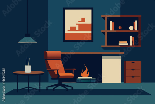 fireplace office with leather armchair and classic.svg