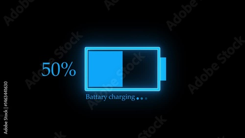 Battery charge neon sign Abstract battery with charging symbol in futuristic glowing polygonal style Neon battery icon animated