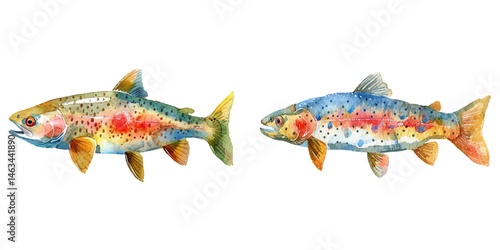 rainbow trout fish watercolor vector illustration