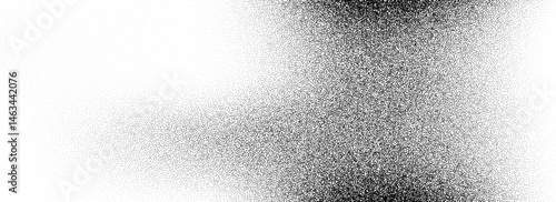 Stippled grain gradient texture. Black dotted noisy background. Rough grungy sand dot wallpaper. Gritty distressed speckle and particle overlay for poster, flyer, banner. Vector abstract grit backdrop