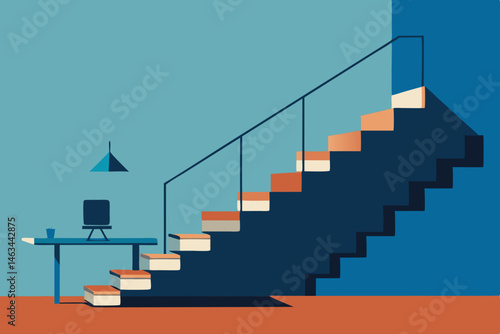floating staircase office with desk landing midair
