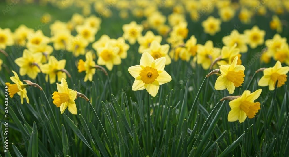 Field of Yellow Daffodils Blooming in Spring Sunlight Field of Yellow Daffodils Blooming in Spring Sunlight