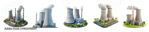 Collection of 3d Nuclear power plant isolate on transparent background