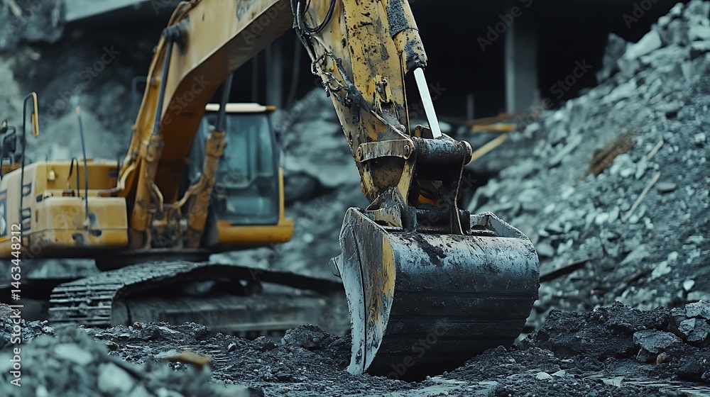 Fototapeta premium Excavator at Work in a Construction Site