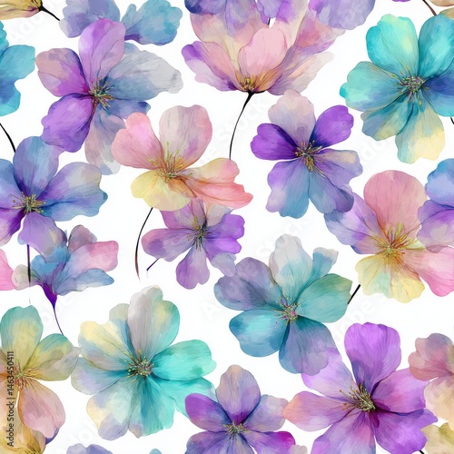 Watercolor painting of purple and orange flowers.