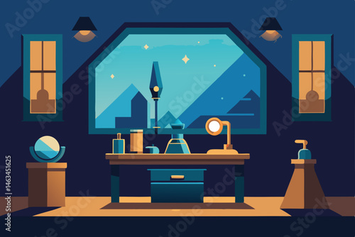 futuristic archaeologist s office with artifacts