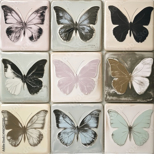 Colorful Butterfly Mosaic Wall Art: Ceramic Tiles with Nature-Inspired Patterns for Home Decor and Interior Design