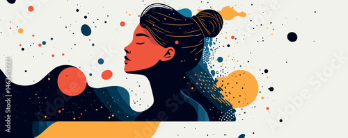 Abstract portrait of woman with artistic hair and vibrant colors in profile view.