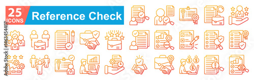 Reference Check Icon Sheet Style line vector reference verification, background screening, credential validation, employment history, professional reputation, vetting, screening, contract verification