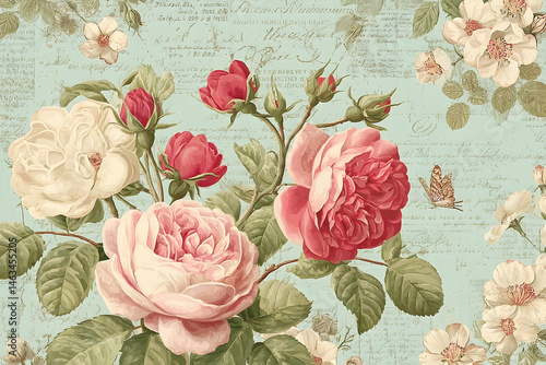 Fototapeta Naklejka Na Ścianę i Meble -  Pastel floral design with delicate rose blossoms.