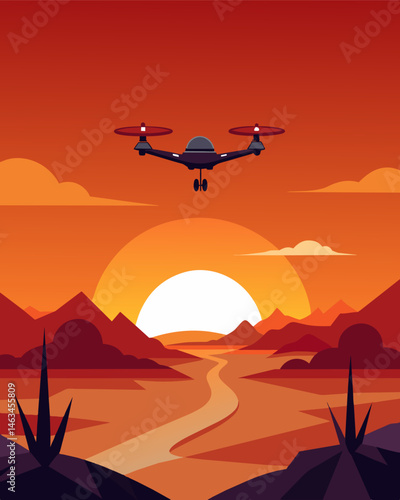 As the sun sets over a vast desert landscape a solarpowered drone takes to the skies its highdefinition cameras capturing footage of nocturnal animals as they emerge from their. Vector illustration