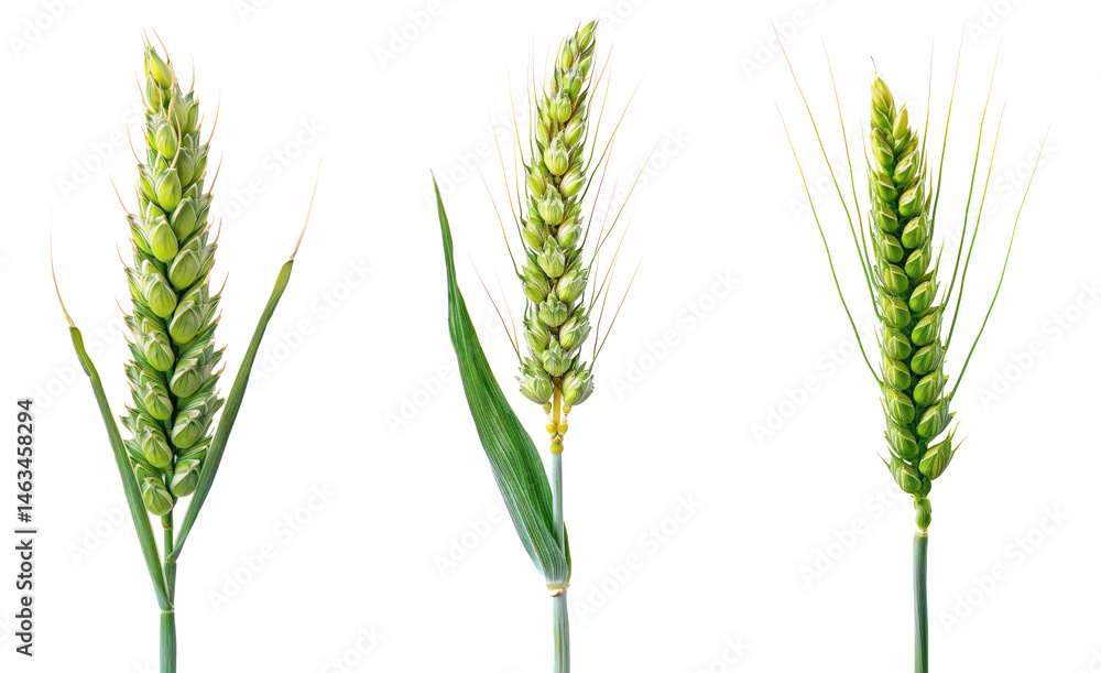 Collection of Green wheat ear isolate on transparent background Collection of Green wheat ear isolate on transparent background