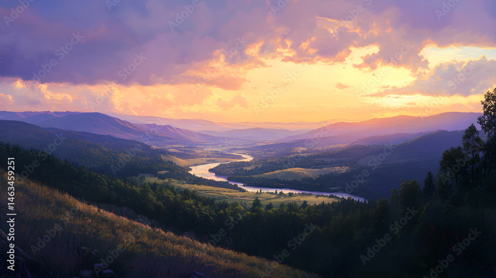 Obraz premium A Majestic Ridge View at Sunset Capturing the Tranquility of Nature's Vast Beauty