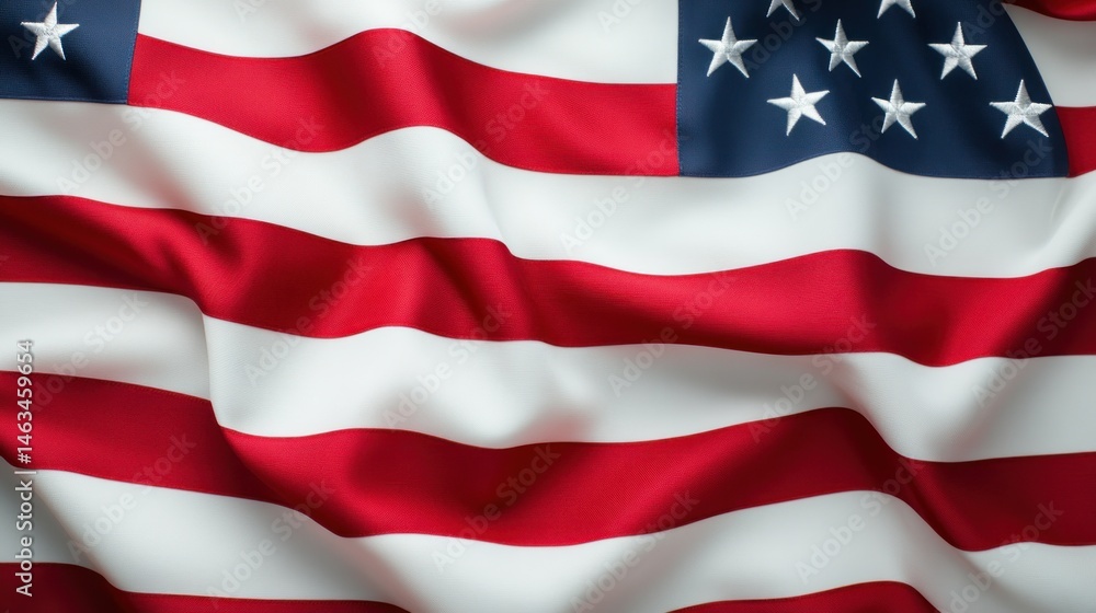 Close-up of a Draped American Flag, Red, White and Blue Stripes, Star Spangled Banner, Patriotic Symbol, National Pride, American Identity Close-up of a Draped American Flag, Red, White and Blue Stripes, Star Spangled Banner, Patriotic Symbol, National Pride, American Identity
