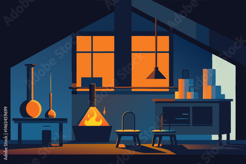 glassblower s loft office with glowing furnaces 