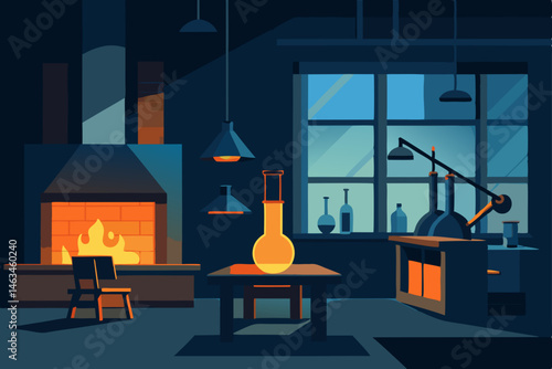 glassblower s loft office with glowing furnaces 