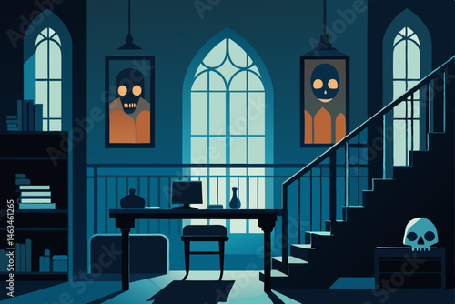 gothic loft office with skull decor and ironwork