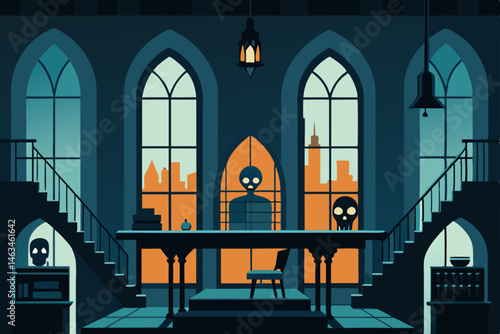 gothic loft office with skull decor and ironwork 