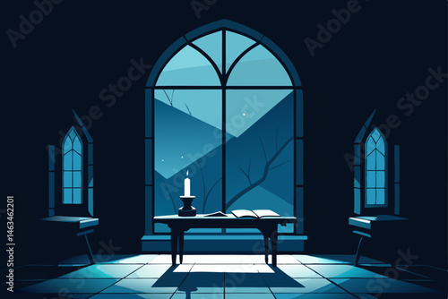gothic poet s workspace lit only by moonlight 