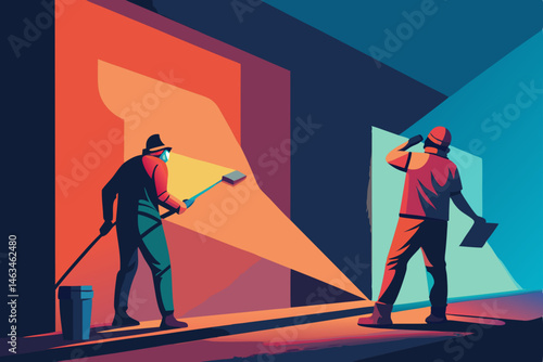 graffiti artists painting murals with uv reactive 
